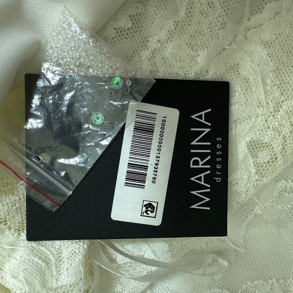 NWT Marina Ivory Lace Overlay Sequin Beaded Fairycore Cocktail Formal Dress Sz M - Picture 8 of 9